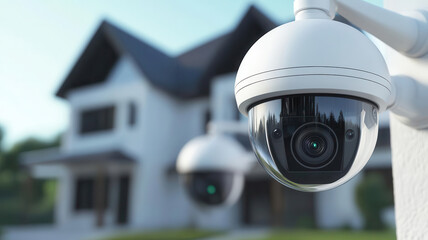 Holographic home security system showing realtime footage from cameras, protecting a hightech smart house, IoT security innovations