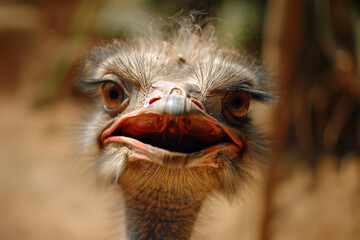Generated AI picture of ostrich friendly bird on rural farm