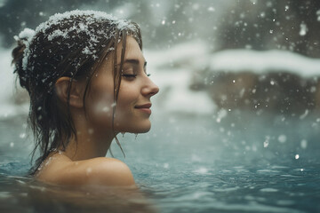 Obraz premium Generative AI captures serene moment of relaxation at winter resort spa