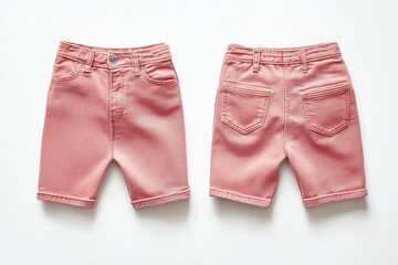 Pink denim shorts on white background