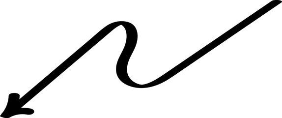 Hand drawn arrows. Handdrawn freehand different curved lines, swirls arrows. Curved arrow line. Doodle, sketch style. Isolated Vector illustration.