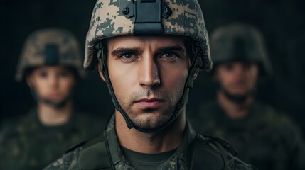 Fototapeta premium Intense Close-Up of Military Soldier Portrait