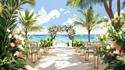 Fototapeta premium Wedding planners specializing in destination weddings to provide stress-free, unforgettable celebrations. Illustrations