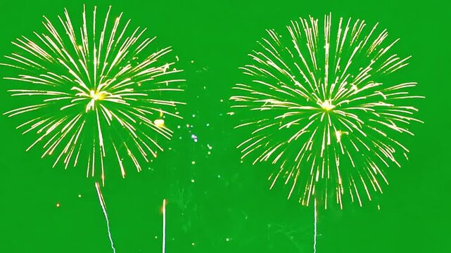 Shining fireworks bloom in green screen chroma mockup, creating a glowing spectacle that lights up a festive event or holiday celebration. Generative AI
