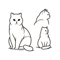 Charming Cat Line Art Poses - Minimalist Feline Illustrations