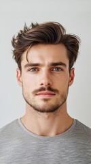 Fototapeta premium A man with a beard and a mustache is smiling at the camera