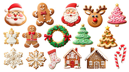 Fototapeta premium PNG Christmas gingerbread cookie design element set, transparent background