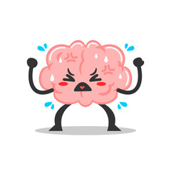 cute angry brain mascot illustration. brain character mascot with love shape.