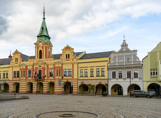Square in Melnik, Czechia. Beautiful Baroque Town Hall