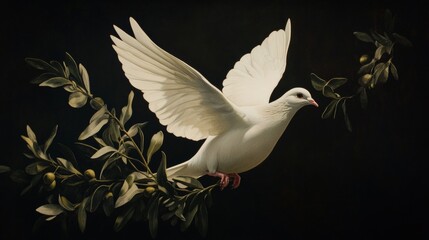 Obraz premium A symbol of peace, the dove carries an olive branch as a sign of harmony and hope.