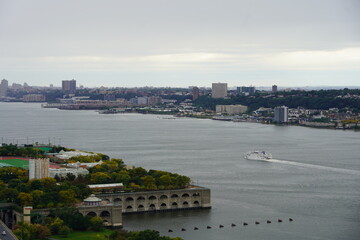 Peaceful view of the Hudson river and Riverside Bank Park at Hamilton Heights in New York City. 