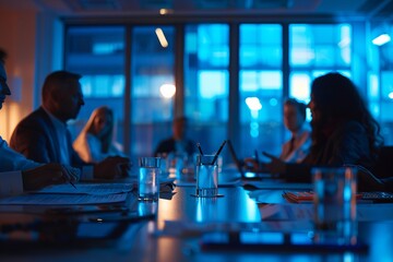 Leadership and Communication in a low-light setting during a late-night strategy meeting