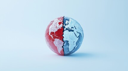 Global Polarization: Divided Earth in Blue and Red, Symbolizing Peace and Conflict | Ultra-Detailed Image of Global Division