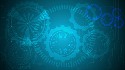 12. Abstract blue technological background with cogwheels and plexus effect Gear wheel technology pattern on gradient background Hand drawn vector New business icon animation Customer service icon