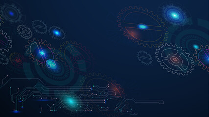 26.Abstract technology background. Cogwheels theme.Secure digital background Abstract technology circuit board. Communication concept Abstract circuit board and hexagons on gradient color background 