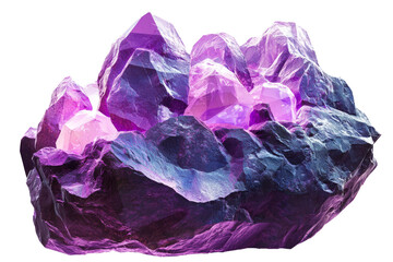 Fototapeta premium rock formation with glowing purple patterns, low poly on a white background