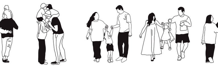 Hand-drawn doodle family border. Outline family clipart. Hand-drawn black art.