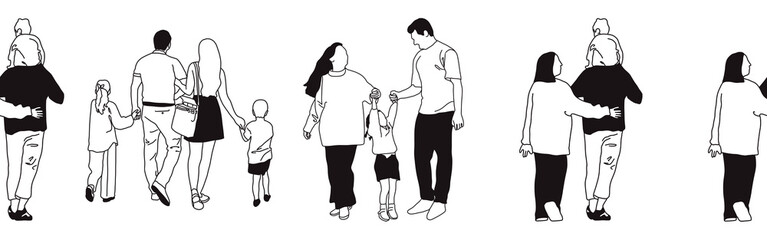 Hand-drawn doodle family border. Outline family clipart. Hand-drawn black art.