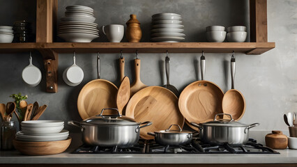 Beautiful modern kitchenware display  kitchen room