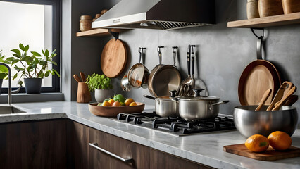 Beautiful modern kitchenware display  kitchen room