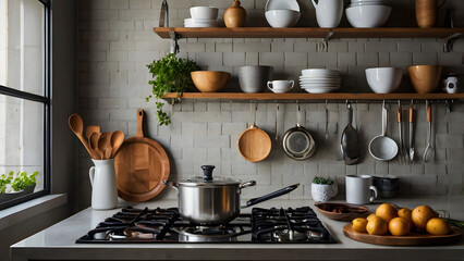 Beautiful modern kitchenware display  kitchen room