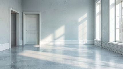 Fototapeta premium Bright and airy empty room with large windows showcasing natural light in a modern architectural design