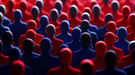 Obraz premium Bridging Divides: Vibrant Public Forum with Blue and Red Attire Participants Engaging in Constructive Dialogue for Unity and Understanding