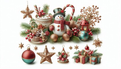 Christmas Set  decorations isolated on white background with clipping path illustration