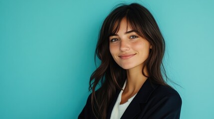 A woman wearing a black jacket and white shirt, potentially for work or formal occasion