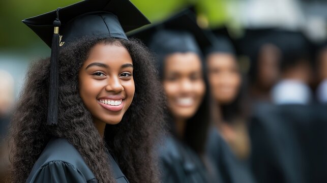 Successful graduation from university. Smiling beautiful African or black girl university or college graduate