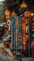 Fototapeta premium Many different colored fabrics , local market