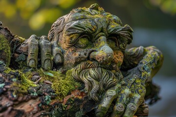 A detailed view of a male statue's face, suitable for editorial or commercial use