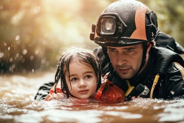 A father and young daughter playing together in shallow water