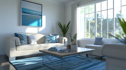 A cozy living room after a thorough cleaning, showcasing neat furniture and organized space, against a bright white background that highlights freshness.