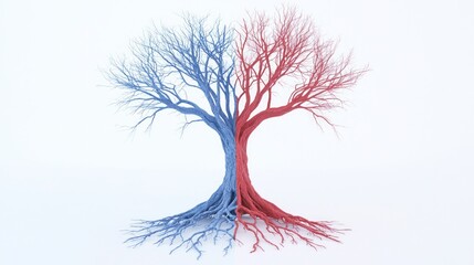 Divided Roots: Symbolic Tree Representing Political Polarization in Blue and Red Sections