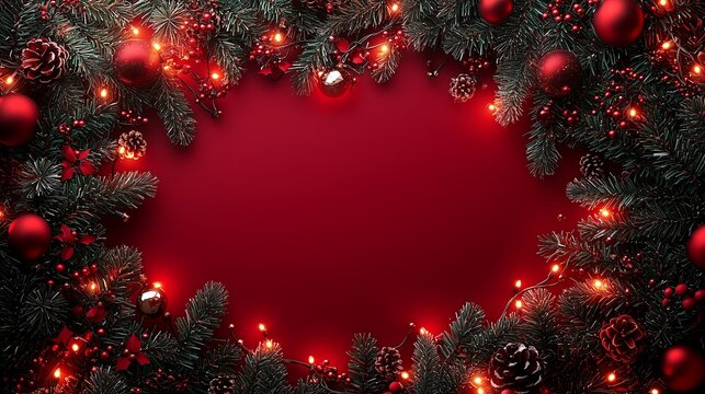Festive Red and Green Christmas Wreath with Ornaments and Lights.Generative AI

華やかな赤と緑のクリスマスリース、飾りとライト付き