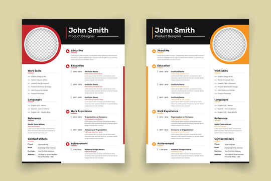 Professional creative business resume or CV template design with two color and style variations