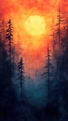 Obraz premium Abstract digital art, abstract landscape in the colors of orange and navy blue.