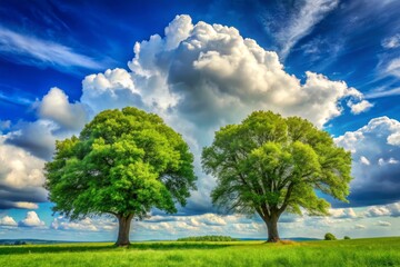 Obraz premium Panoramic View of Lush Green Trees Framed by Stunning Clouds in a Serene Landscape Perfect for Nature Lovers and Tranquility Seekers