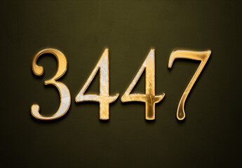 Old gold effect of 3447 number with 3D glossy style Mockup.