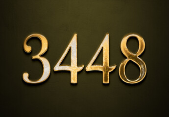 Old gold effect of 3448 number with 3D glossy style Mockup.