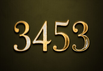 Old gold effect of 3453 number with 3D glossy style Mockup.