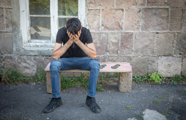 Fototapeta premium Stressed caucasian man. Depression. Stress