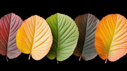 Fototapeta premium Vibrant autumn leaves, a study of color and texture against black background four