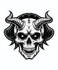 Free vector demon head skull silhouette illustration, white background