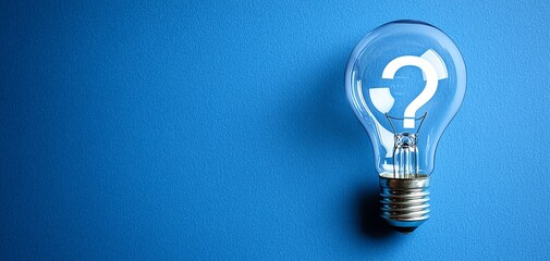 A light bulb featuring a question mark against a blue background, symbolizing ideas, innovation, and creativity.