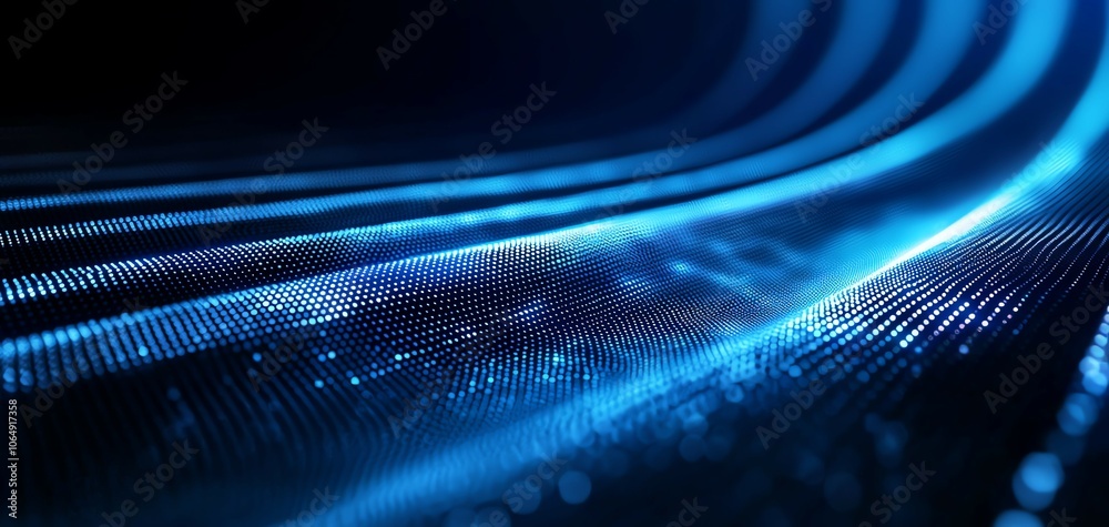 Poster Abstract blue light waves flowing in a dark space, creating a modern and futuristic digital background.