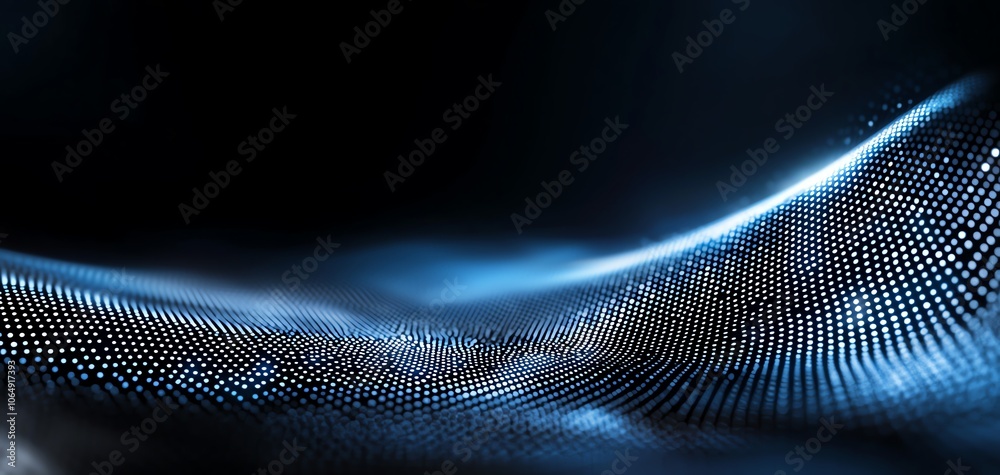 Poster Abstract digital wave with glowing blue dots on a dark background, creating a mesmerizing depth effect.