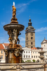 Obraz premium Samson fountain in Ceske Budejovice, South Bohemia