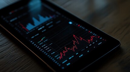 A close-up of financial graphs displayed on a tablet screen